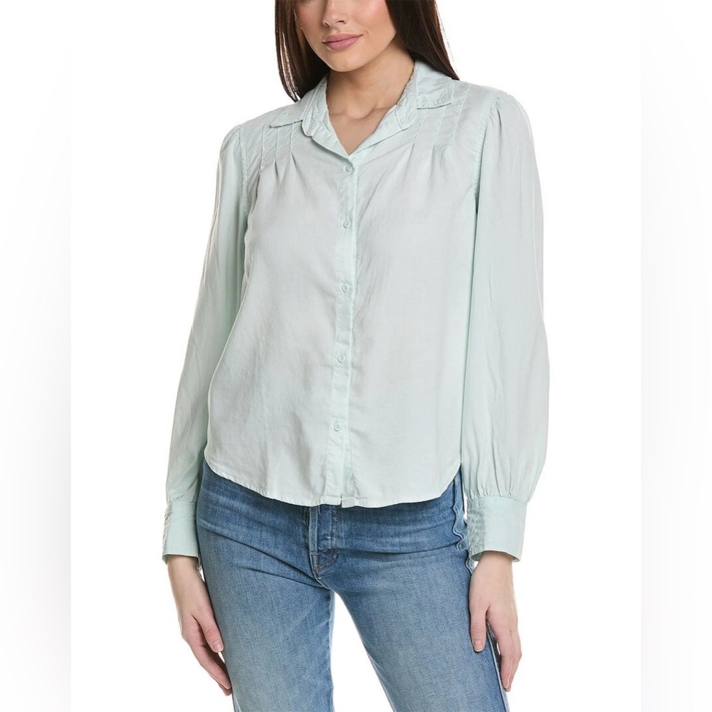 Bella Dahl Women’s Small Bella Pintucked Button-Down Shirt Mint Green
